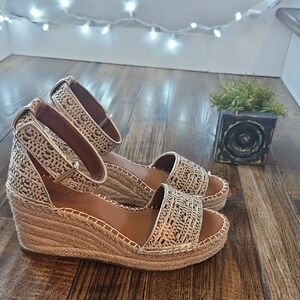 Franco Sarto Women's Stylish Cream Woven Wedge Espadrille Sandals...